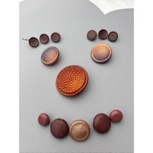 Vintage Maroon Amber Button Lot 10pc‎ Art Deco Bakelite Celluloid Shank Set
